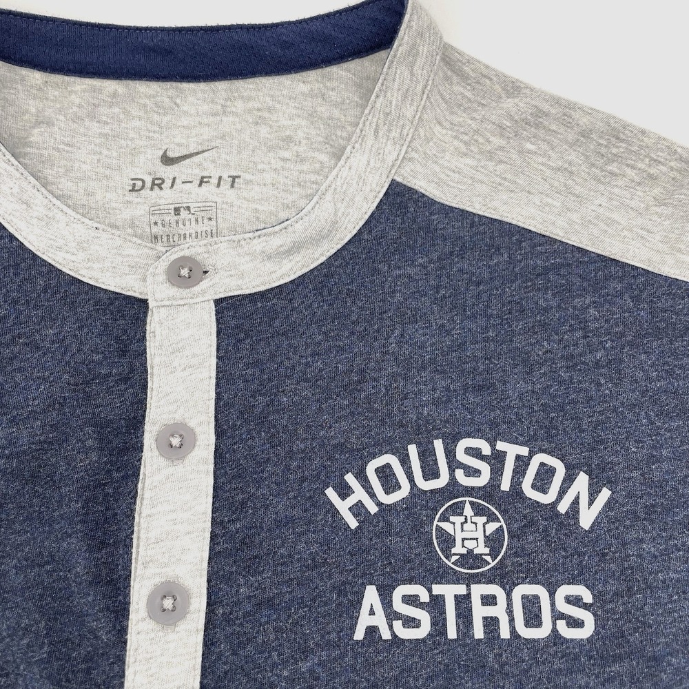 Houston Astros‎ Nike Dri-FIT Mens S 3/4 Sleeve Henley Blue Gray MLB Shirt
